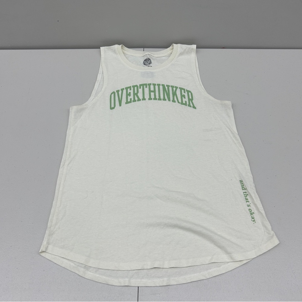 White Graphic Tank Top “Overthinker” size L